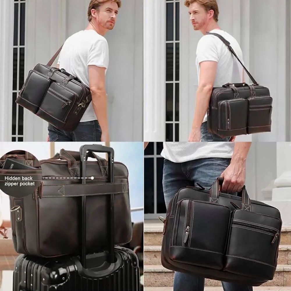 Masa Kawa Leather Briefcase for Men Laptop Travel Bag 17”